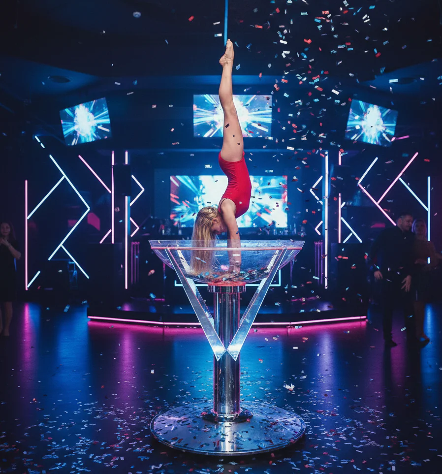 Giant martini glass custom made prop for shows, events, night clubs, venues, weddings, birthday parties, circus shows, dance shows